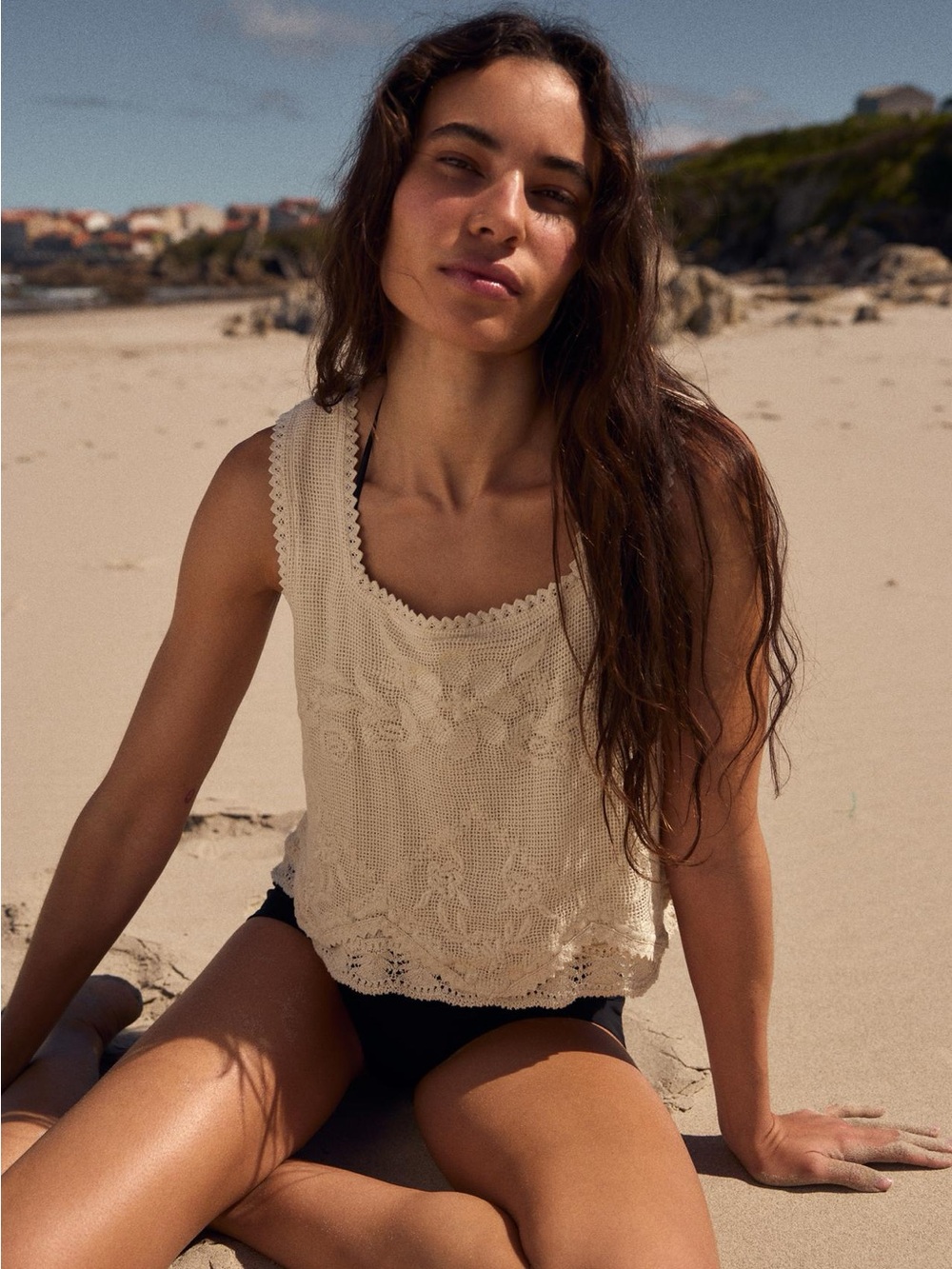 Zara Cream Crochet Tank Top Size Large NWT